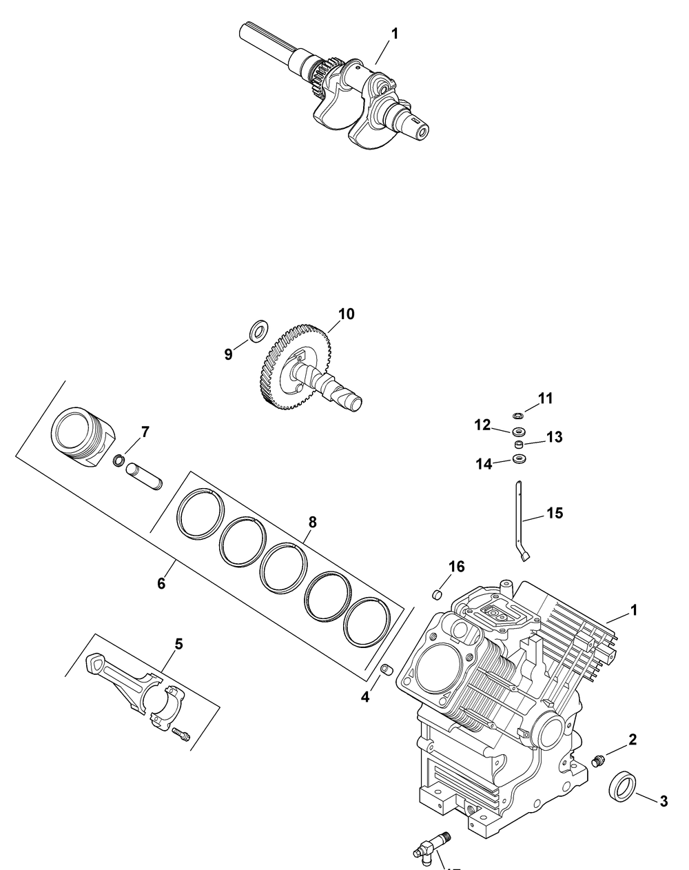 Engine Crankshaft And Crankcase Diagram and Parts List for 46D 4X4-37ACD710 Cub Cadet Lawn Tractor Accessories